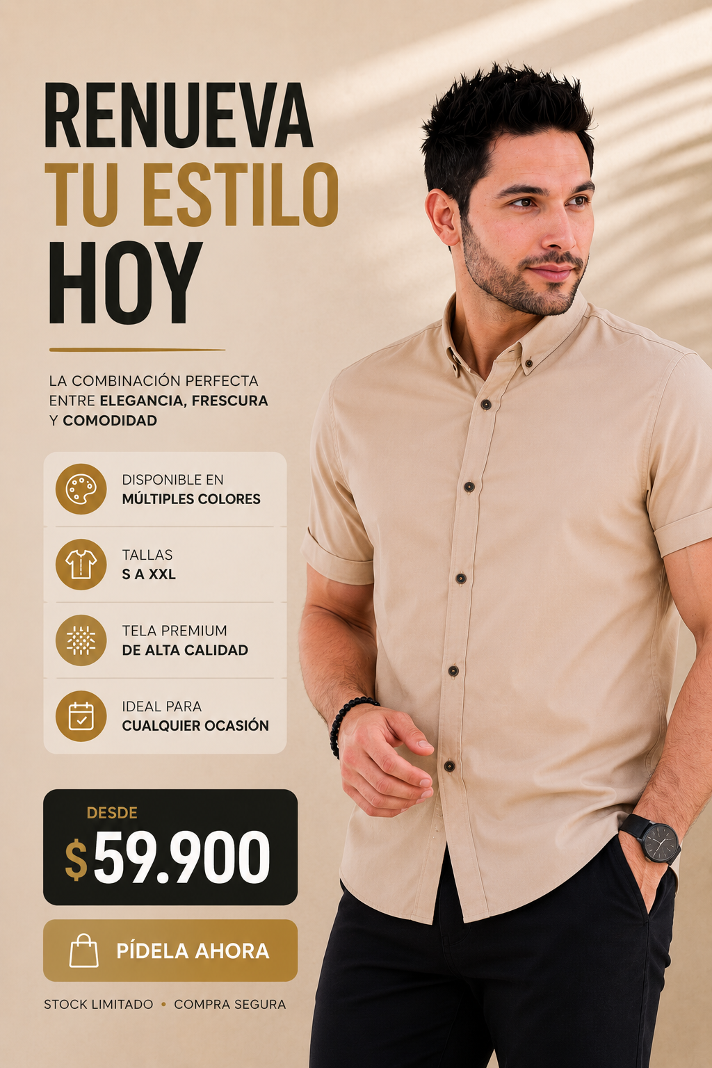Camisa Manga Corta Neru En Tela Seda Fría
