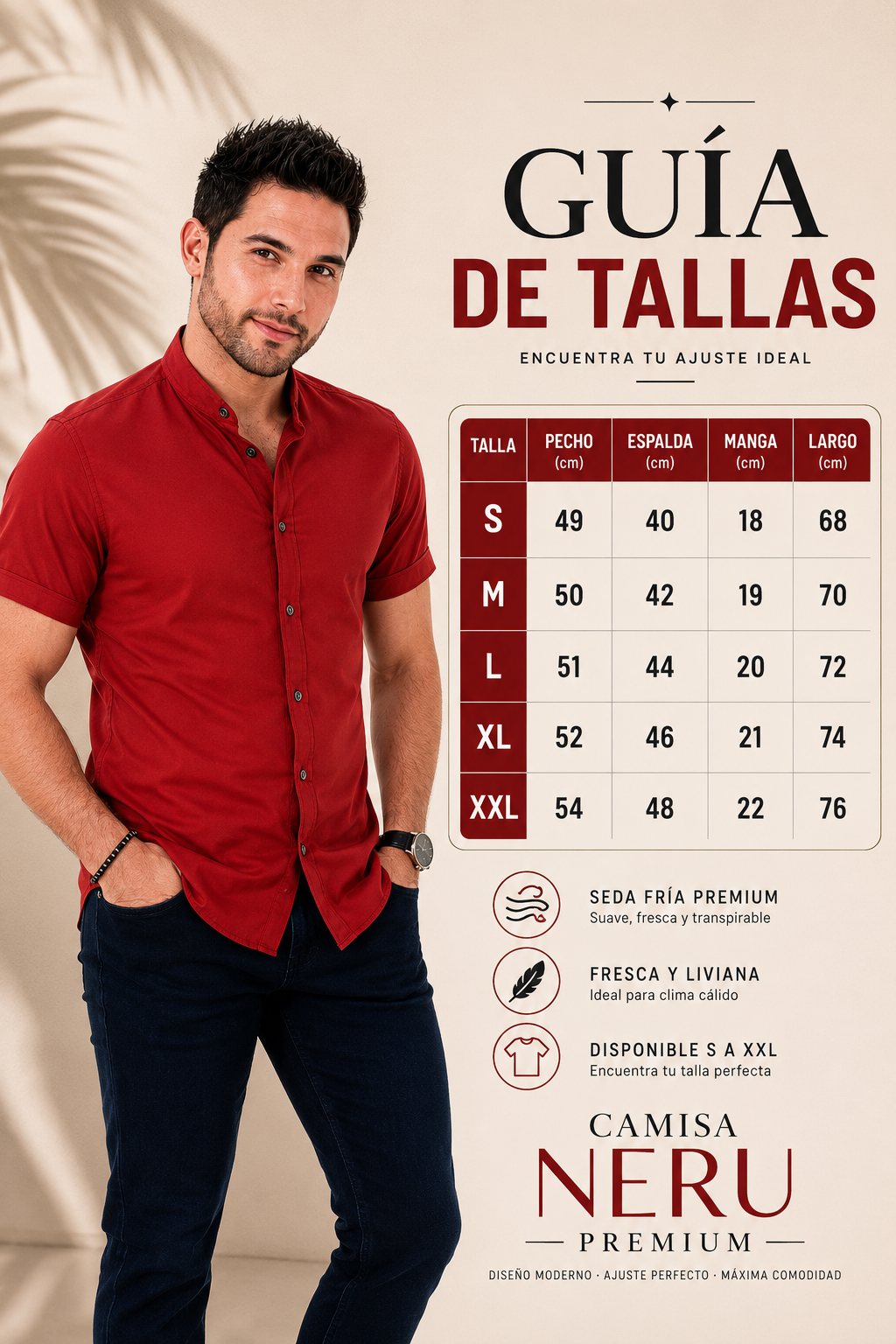Camisa Manga Corta Neru En Tela Seda Fría