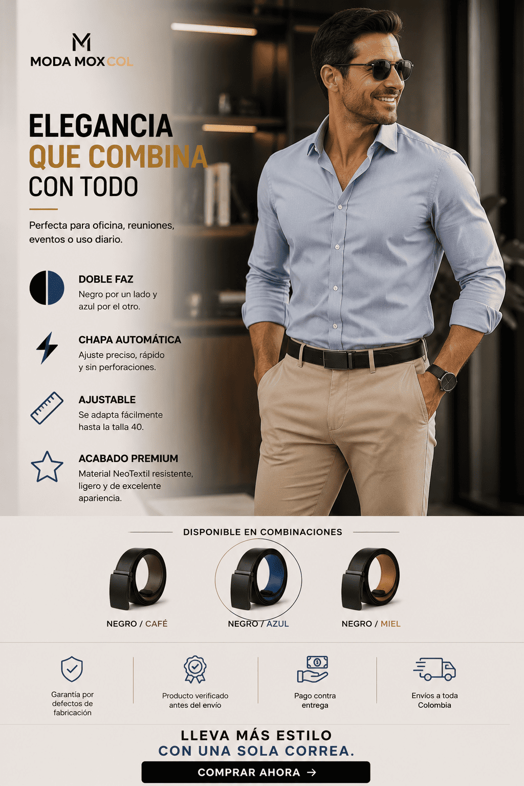 Correa Reversible para Hombre | Doble Faz | Chapa Automática Ajustable