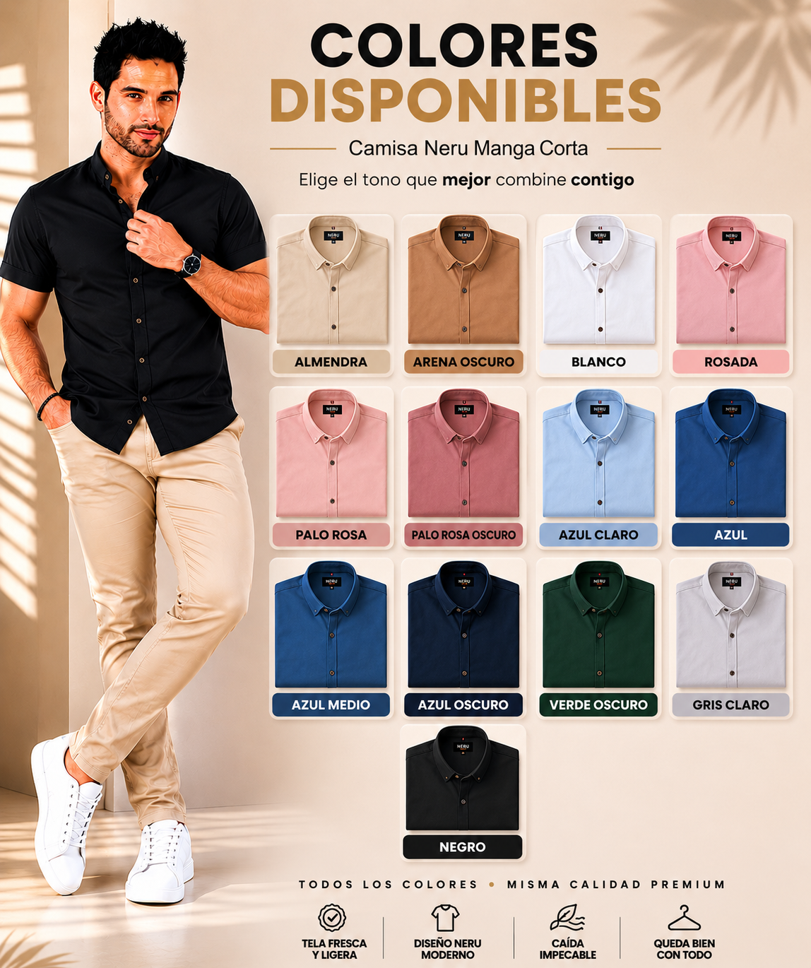 Camisa Manga Corta Neru En Tela Seda Fría
