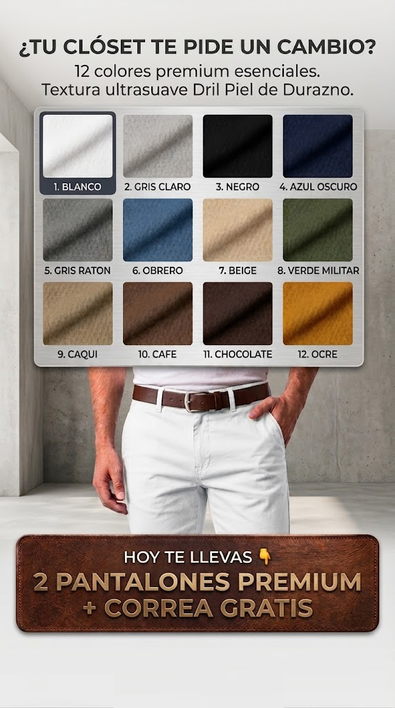 Pantalón Dril Premium Tipo "Piel de Durazno" + Correa De Cuero