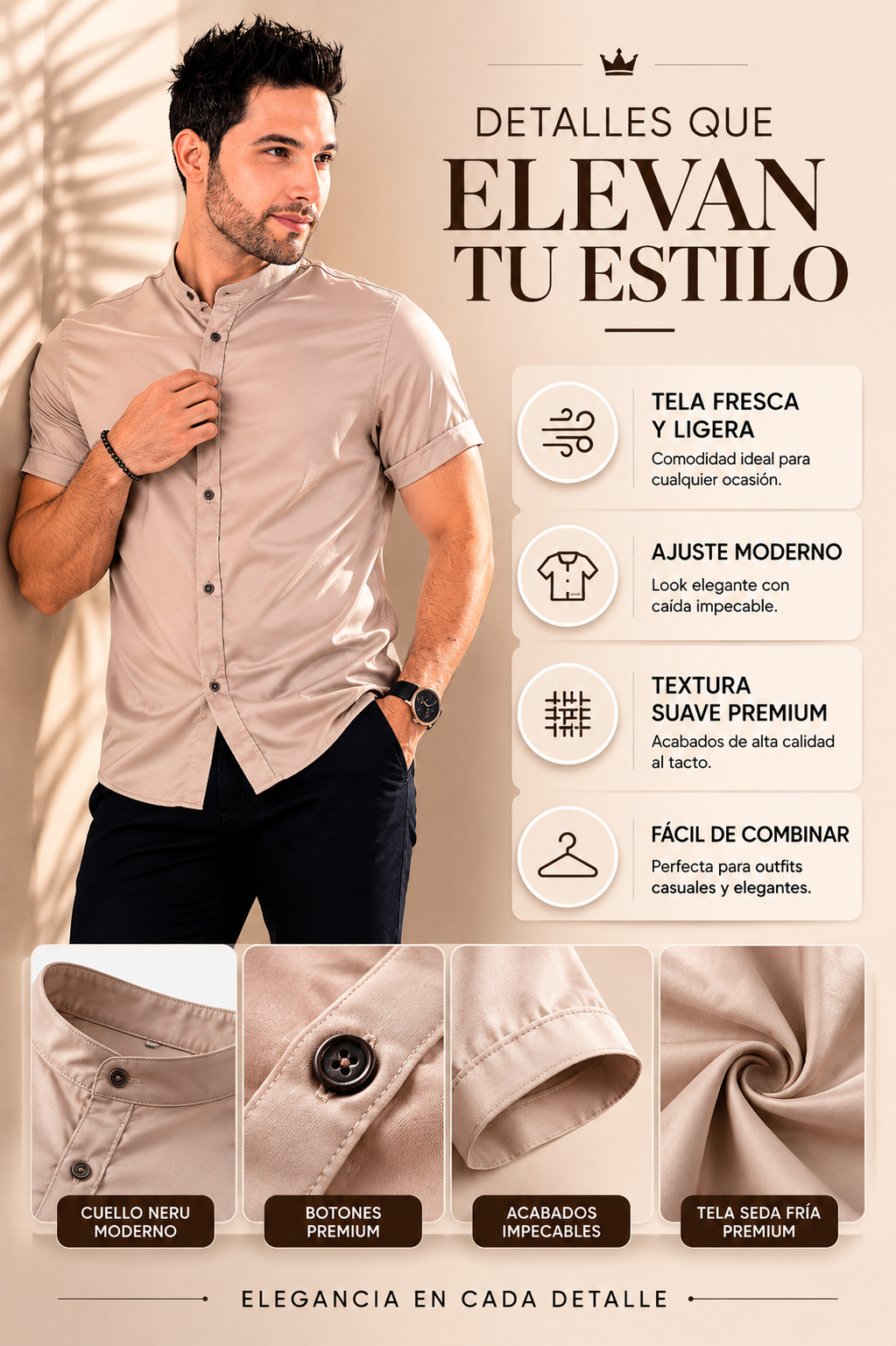 Camisa Manga Corta Neru En Tela Seda Fría