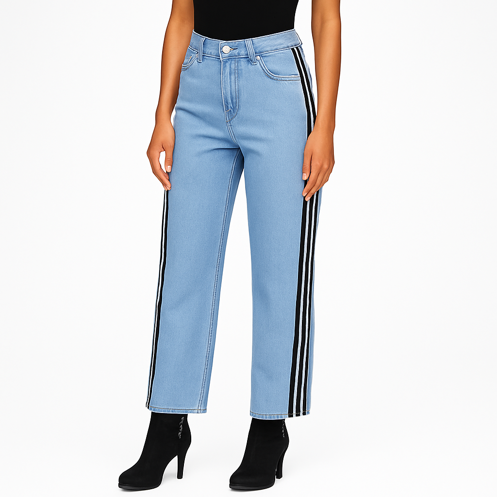 Jeans Wide Leg Mujer con Franjas Laterales