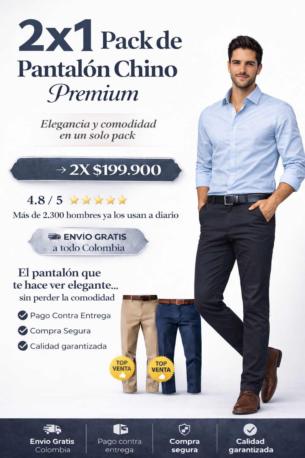 Pack x2 Pantalones Chino para Hombre | Envío Gratis Colombia – Moda Mox