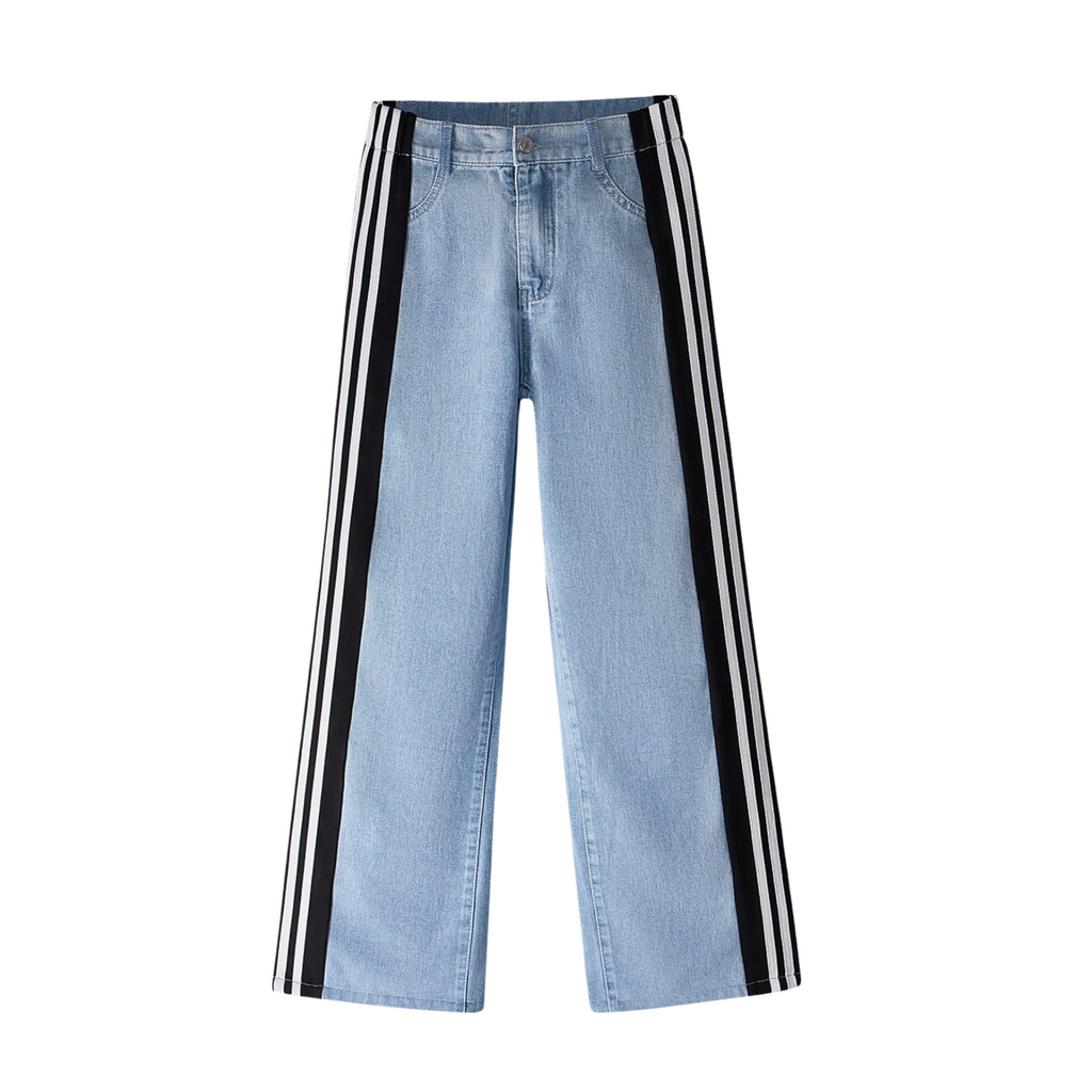 Jeans Wide Leg Mujer con Franjas Laterales