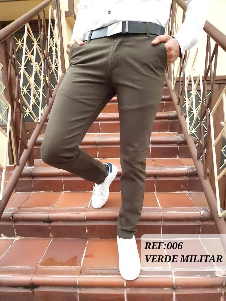 Pantalón de Drill Premium para Hombre Slim Fit color verde Militrar de Moda Mox